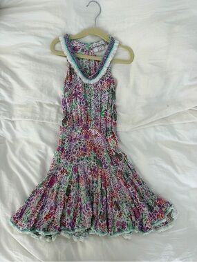 Poupette St. Barth Girls Floral Tiered Dress in Purple, Green and Pink